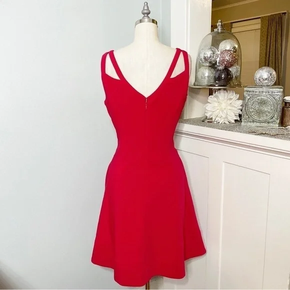 White House Black Market Red Fit & Flare Party Dress 4 Small - Picture 7 of 12